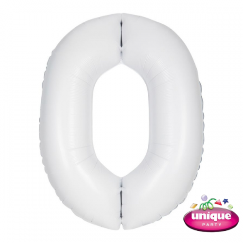 34" Matte White Number 0 Foil Balloon