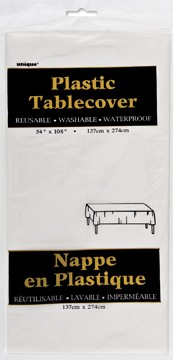 Bright White Plastic Tablecover 54 inch x108 inch