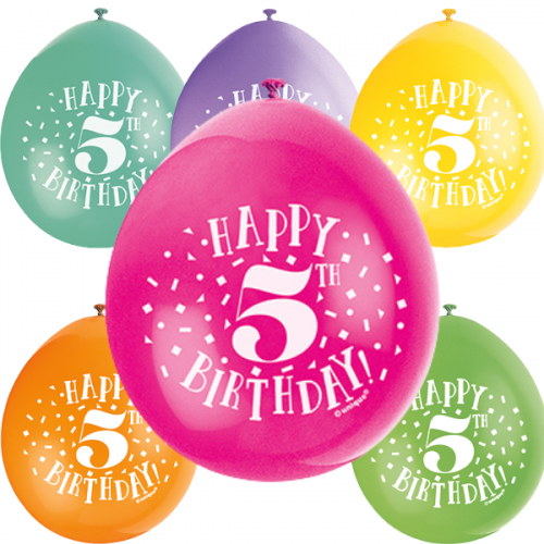 Happy 5th Birthday 9" Latex Air Fill Balloon - Assorted Colours, Printed 1 Side - 10ct.