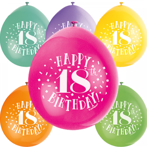 Happy 18th Birthday 9" Latex Air Fill Balloon - Assorted Colours, Printed 1 Side - 10ct.