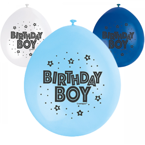  Birthday Boy 9" Latex Air Fill Balloon - Assorted Colours, Printed 1 Side - 10ct.