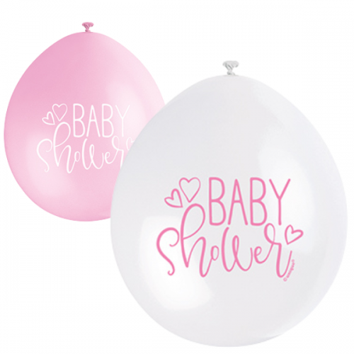 Baby Shower Pink 9" Latex Air Fill Balloon - Assorted Colours, Printed 1 Side - 10ct.