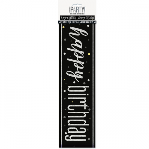 Black/Silver Glitz Foil Happy Birthday Foil Banner 9FT