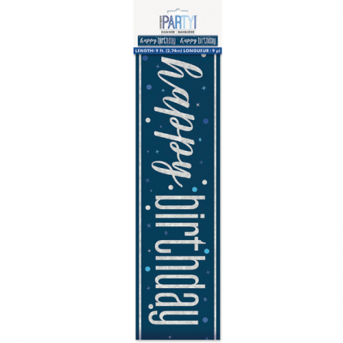 Blue/Silver Glitz Foil Happy Birthday Banner 9FT