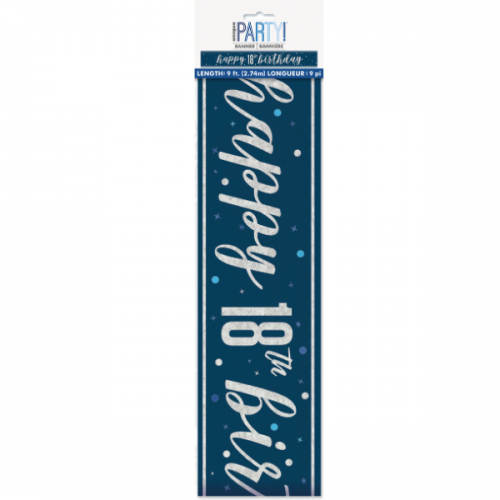 Blue/Silver Glitz Age 18 Happy Birthday Foil Banner 9ft