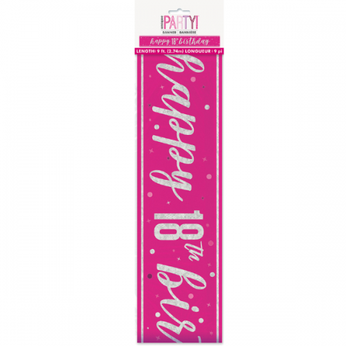 Pink/Silver Glitz Age 18 Happy Birthday Foil Banner 9ft
