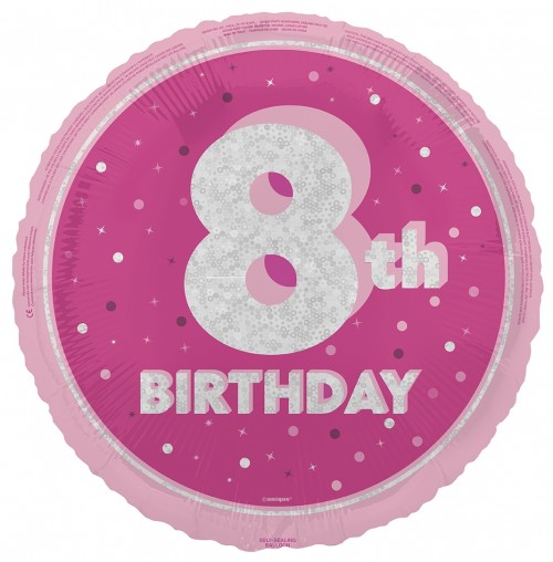 Pink Glitz 18" Age 8 Birthday Prism Foil Balloon