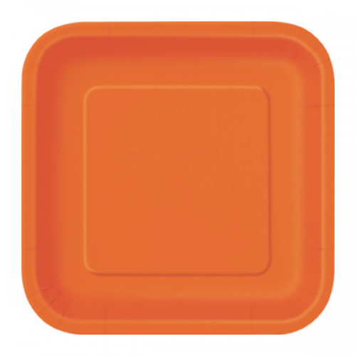 Pumpkin Orange 9'' Square Plates 14 CT.