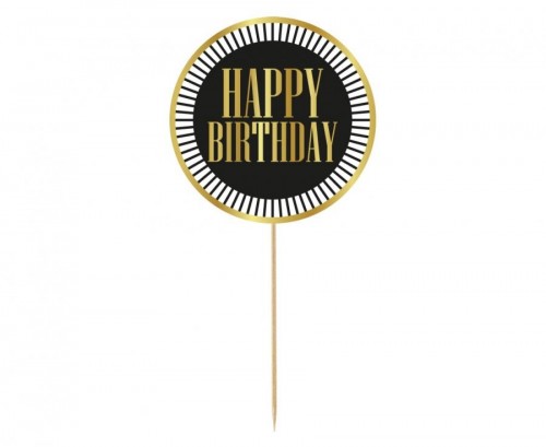 Black & Gold Party Birthday Cake Topper 1ct