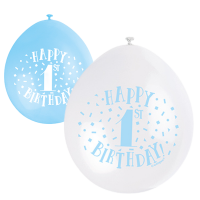 Happy 1st Birthday 9" Latex Air Fill Balloon - Blue Assorted Colours, Printed 1 Side - 10ct.