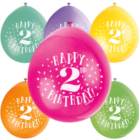 Happy 2nd Birthday 9" Latex Air Fill Balloon - Assorted Colours, Printed 1 Side - 10ct.