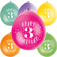 Happy 3rd Birthday 9" Latex Air Fill Balloon - Assorted Colours, Printed 1 Side - 10ct.