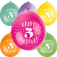 Happy 5th Birthday 9" Latex Air Fill Balloon - Assorted Colours, Printed 1 Side - 10ct.