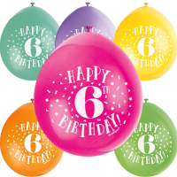 Happy 6th Birthday 9" Latex Air Fill Balloon - Assorted Colours, Printed 1 Side - 10ct.