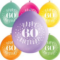 Happy 60th Birthday 9" Latex Air Fill Balloon - Assorted Colours, Printed 1 Side - 10ct.