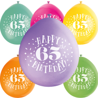 Happy 65th Birthday 9" Latex Air Fill Balloon - Assorted Colours, Printed 1 Side - 10ct.