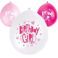  Birthday Girl 9" Latex Air Fill Balloon - Assorted Colours, Printed 1 Side - 10ct.