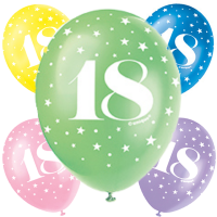 Age 18  5CT 12" Helium Fill Latex Balloon- Pearlized Assorted Colours, Printed All Around - 5ct