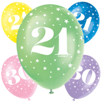 Age 21  5CT 12" Helium Fill Latex Balloon- Pearlized Assorted Colours, Printed All Around - 5ct