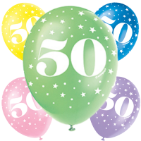 Age 50 5CT 12" Helium Fill Latex Balloon- Pearlized Assorted Colours, Printed All Around - 5ct