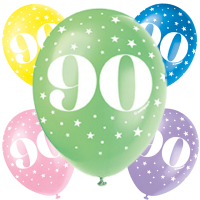 Age 90  5CT 12" Helium Fill Latex Balloon- Pearlized Assorted Colours, Printed All Around - 5ct