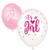 Its A Girl Pink Assortment  5CT 12" Helium Fill Latex Balloon