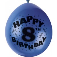 Happy 8th Birthday 9" Latex Air Fill Balloon - Assorted Colours, Printed 1 Side - 10ct.