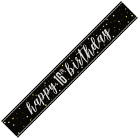 Black/Silver Glitz Age 16 Happy Birthday Foil Banner 9ft