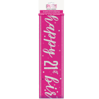 Pink/Silver Glitz Age 21 Happy Birthday Foil Banner 9ft