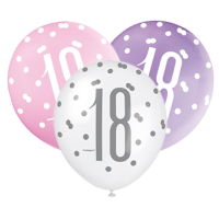 Pink/Silver Glitz 12" Age 18 Latex Balloons 6ct