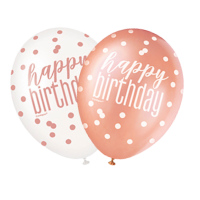 Rose Gold Glitz 12" Happy Birthday Latex Balloons 6ct