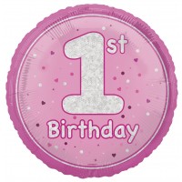 Pink Glitz 18" Age 1 Birthday Prism Foil Balloon