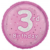 Pink Glitz 18" Age 3 Birthday Prism Foil Balloon