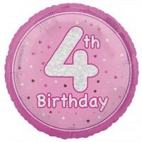 Pink Glitz 18" Age 4 Birthday Prism Foil Balloon