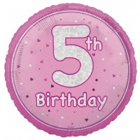 Pink Glitz 18" Age 5 Birthday Prism Foil Balloon
