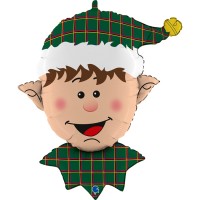 Christmas Elf Head With Tartan Hat 32" Foil Balloon