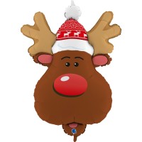 Christmas Smiley Reindeer Head 34" Foil Balloon