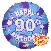 Happy 90th Birthday Blue Holographic - 18" foil balloon