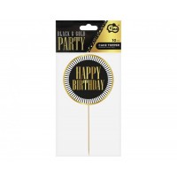Black & Gold Party Birthday Cake Topper 1ct